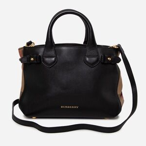 Burberry Black Calfskin/Canvas Small Banner Top Handle With Strap